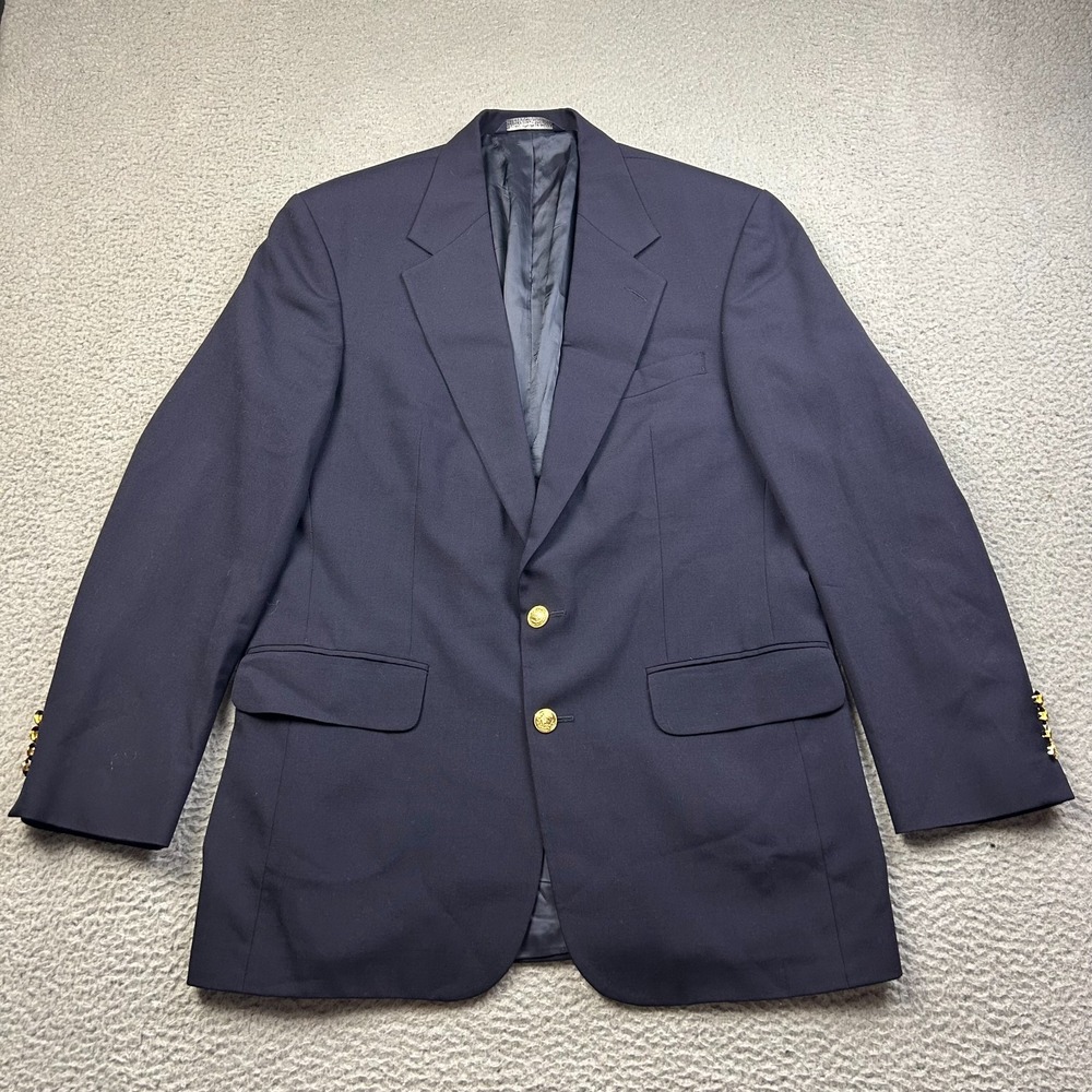 Lands End Men's Navy Gold Button Wool Sport Coat Blazer Jacket Sz 40 R Vintage